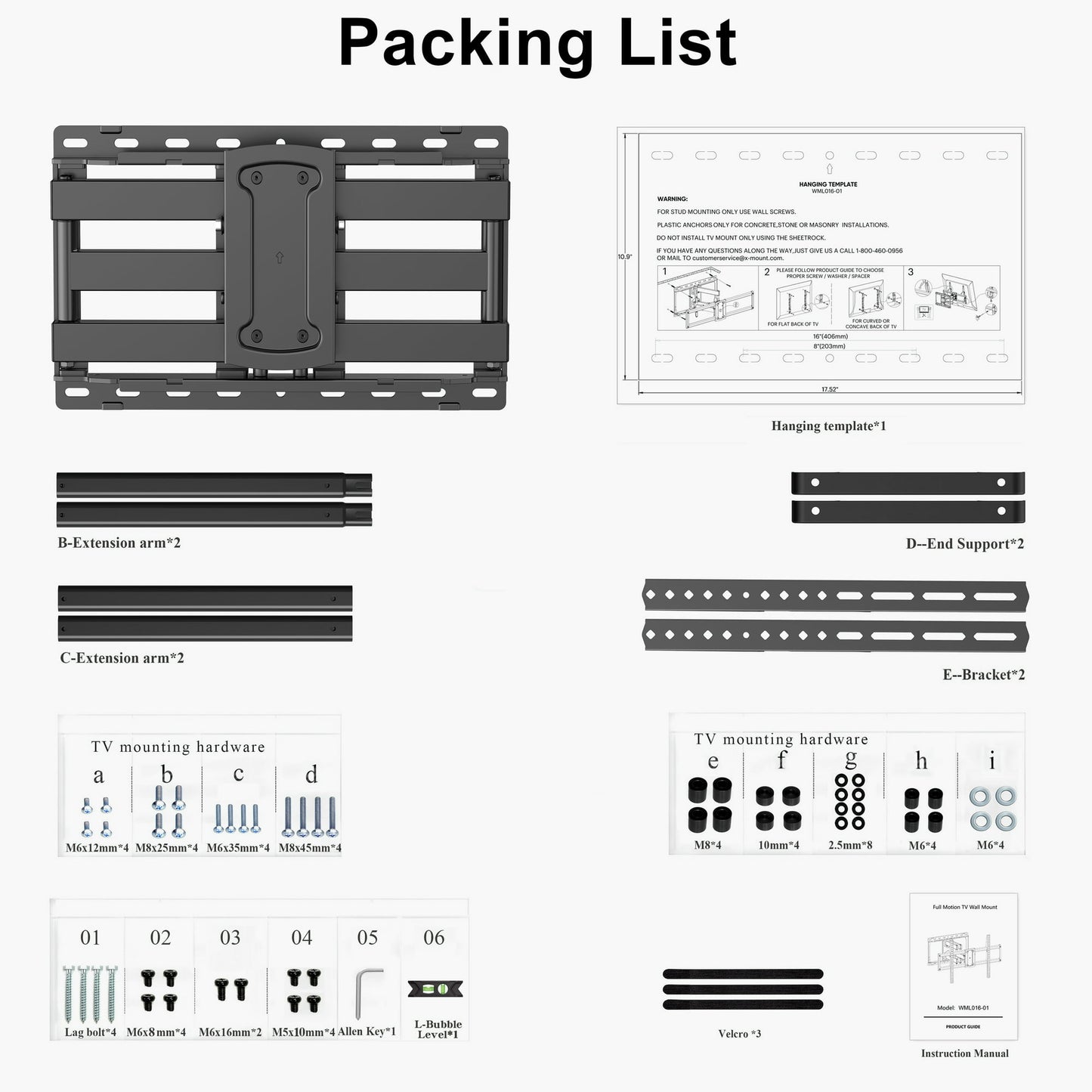 Full Motion TV Wall Mount for 47-90 inch TVs