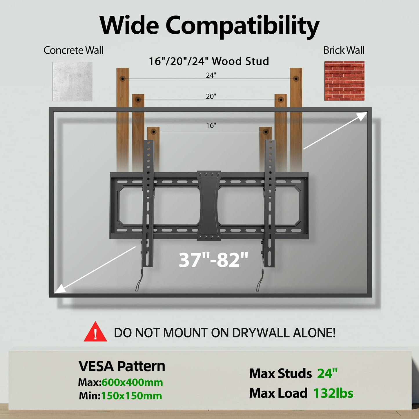 Large Tilting TV Wall Mount for 37-82" TVs