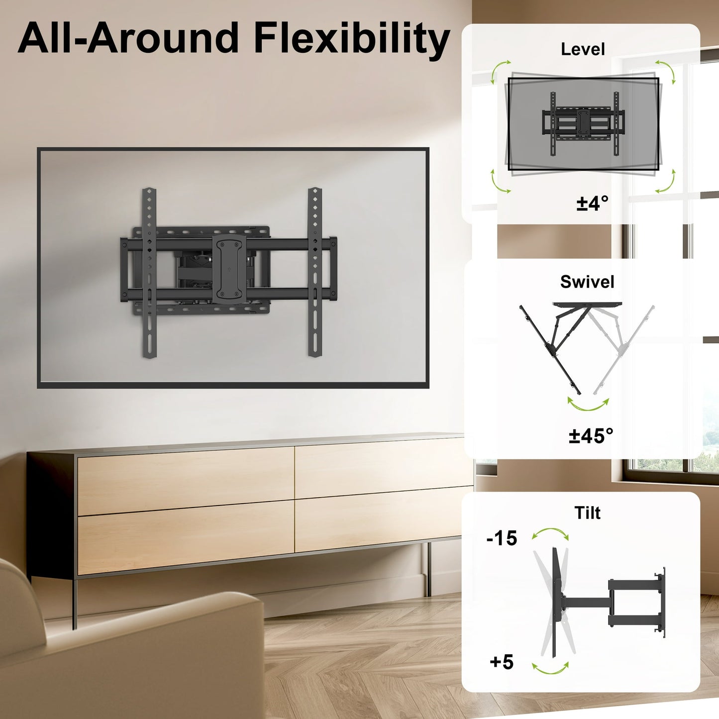 Full Motion TV Wall Mount for 47-90 inch TVs
