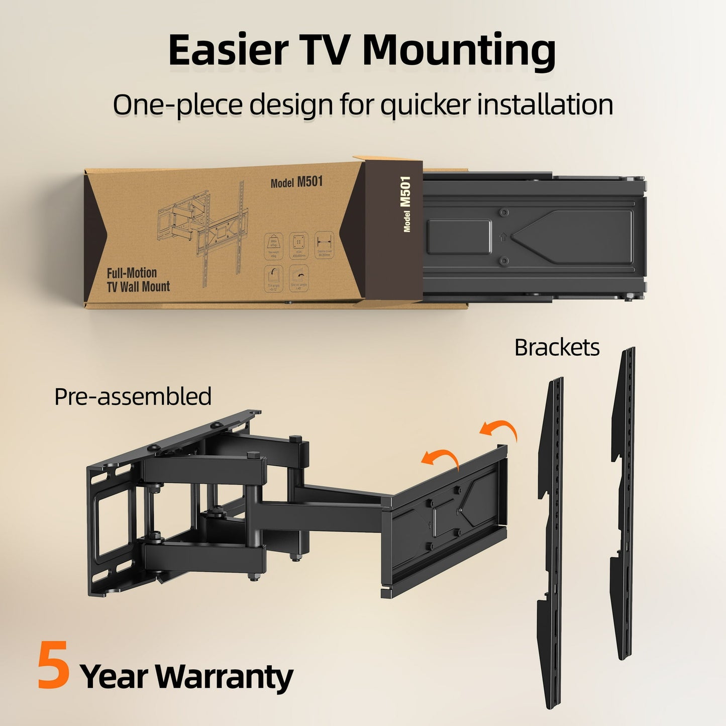 Full Motion TV Wall Mount for 26-70 inch TVs