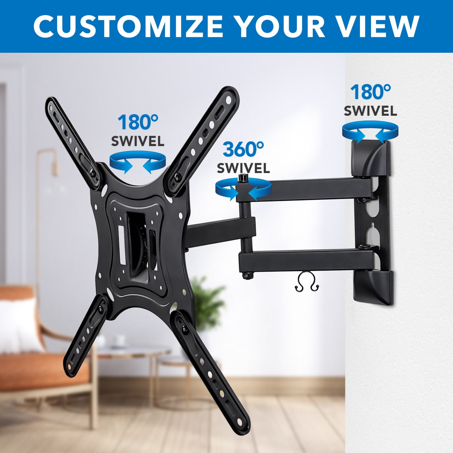 Full Motion TV Wall Mount with Swivel Arm for 28" 32" 40" 43" 48" 50" 55" Inch Flat Screen TVs