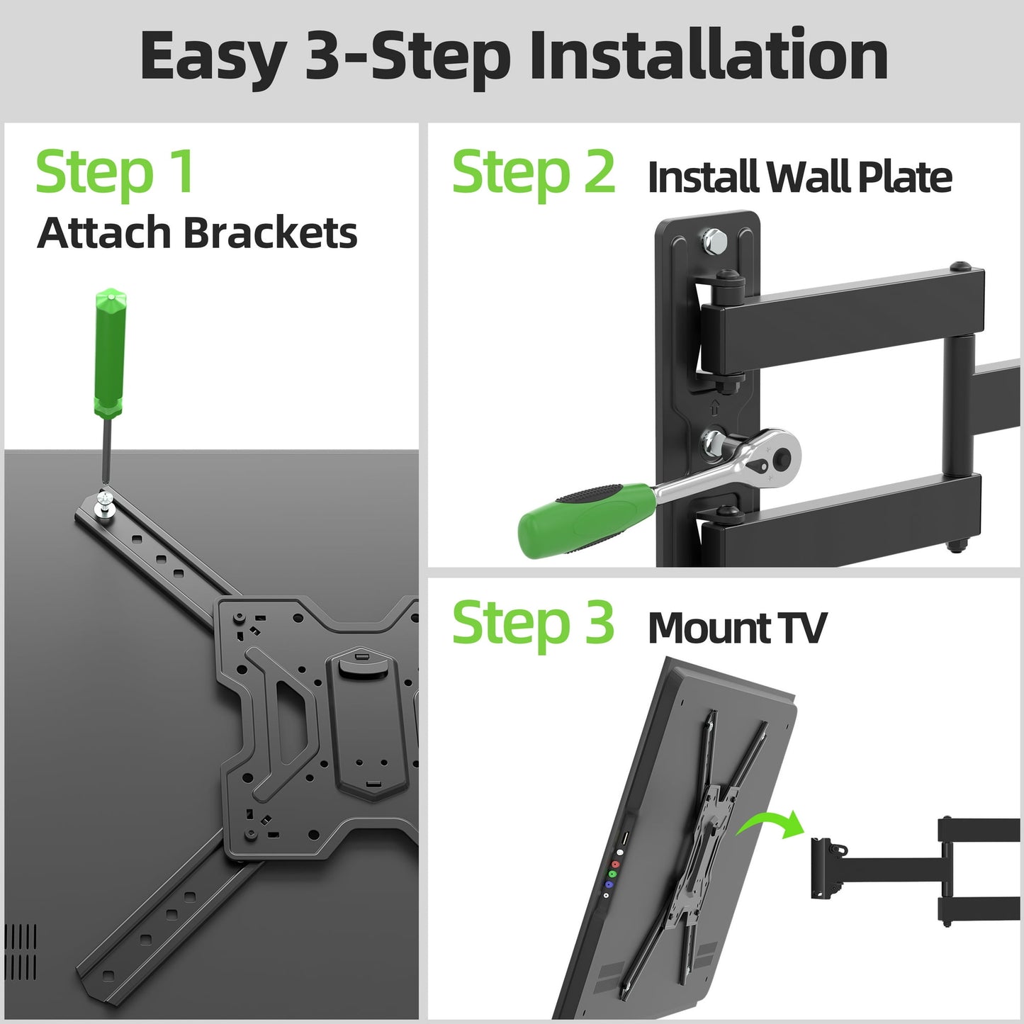Full Motion TV Wall Mount Bracket with Swivel Arm for 23 to 55 Inch TVs